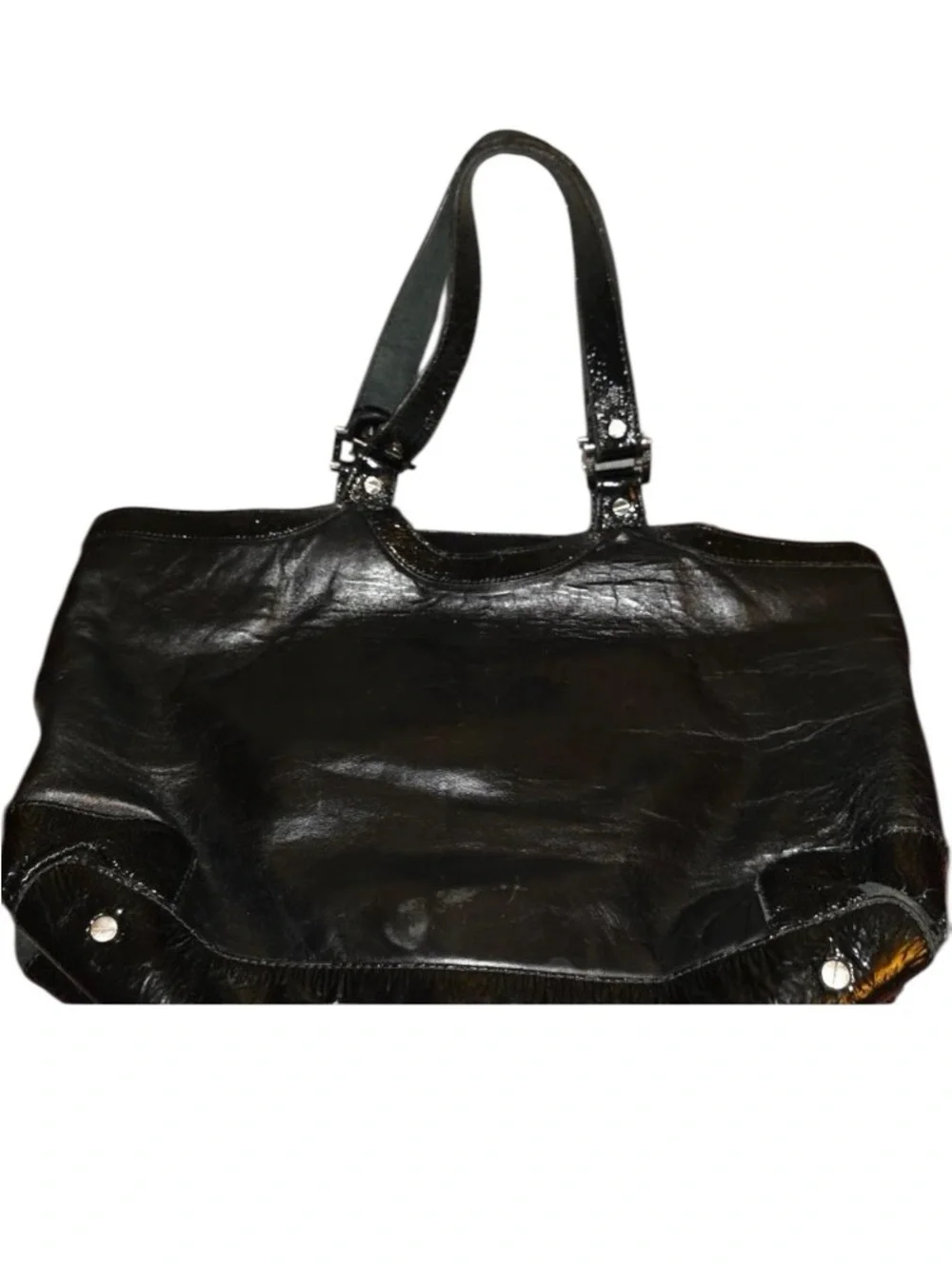 Tory Burch Black Leather Tote Shoulder Bag with Logo Accent